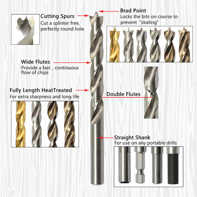 HSS Brad Point Drill Bit DIN338 Finish brilhante totalmente moído