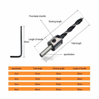 HSS Brad Point Countersink Drill Bit Set 5pcs DIN/ANSI