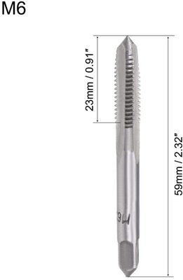 Machos de roscar manuais HSS M6, rosca métrica de passo 1, com ranhuras retas